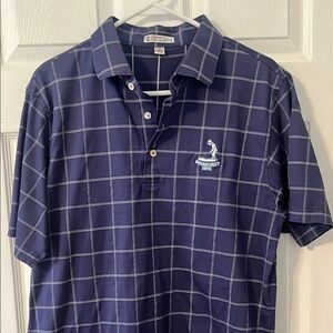Men's Blue Checkered Peter Millar Polo Shirt with Pinehurst 1895 Embroidery